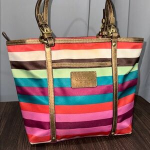 Coach legacy  
Colorful Striped Tote with Gold Accents